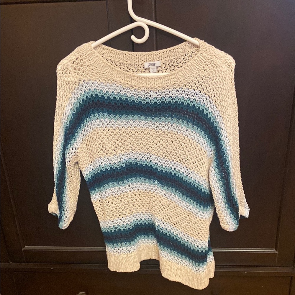 J. Jill Striped Cream and Blue Sweater
